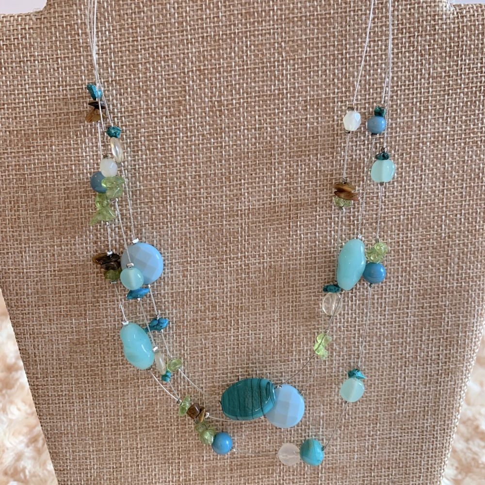 Lia Sophia Islander 3 Strand Turquoise & Tigers Eye Illusion Necklace